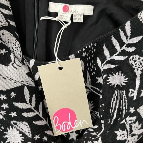 Boden Womens Size US 14 Winifred Dress Black Mystic Woodland Jacquard Bird Print - Picture 4 of 8